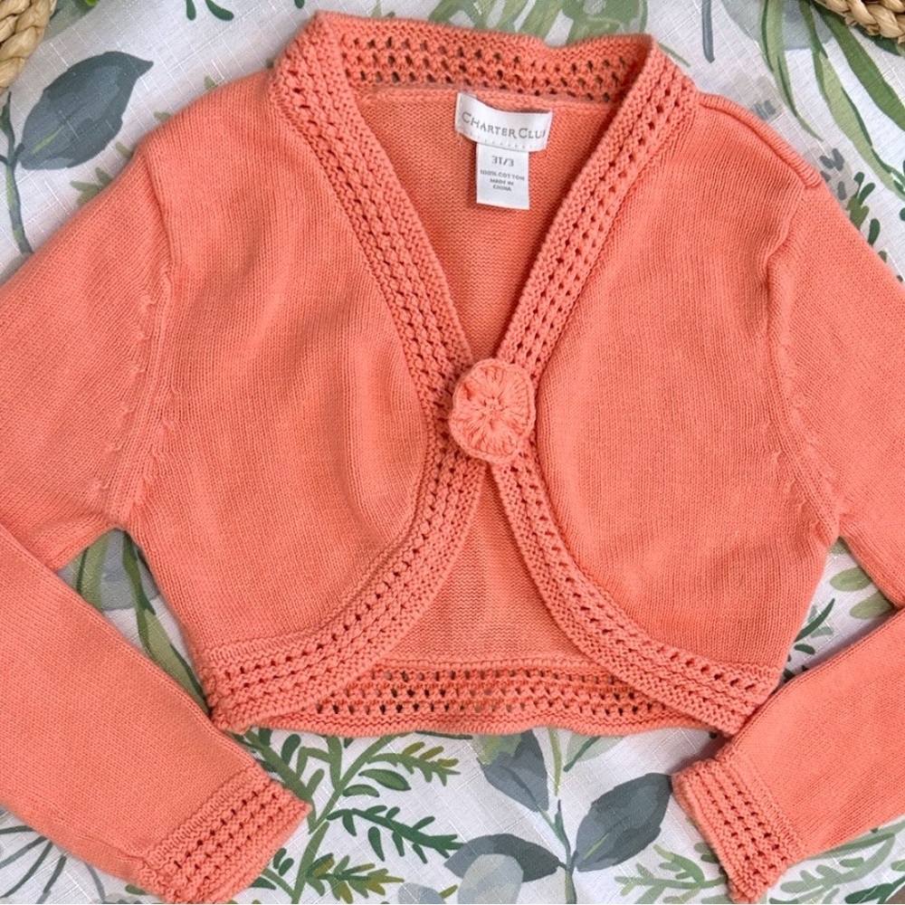 Vintage Toddler Girl Crochet Knit Cardigan Floral Crochet Closure Charter Club